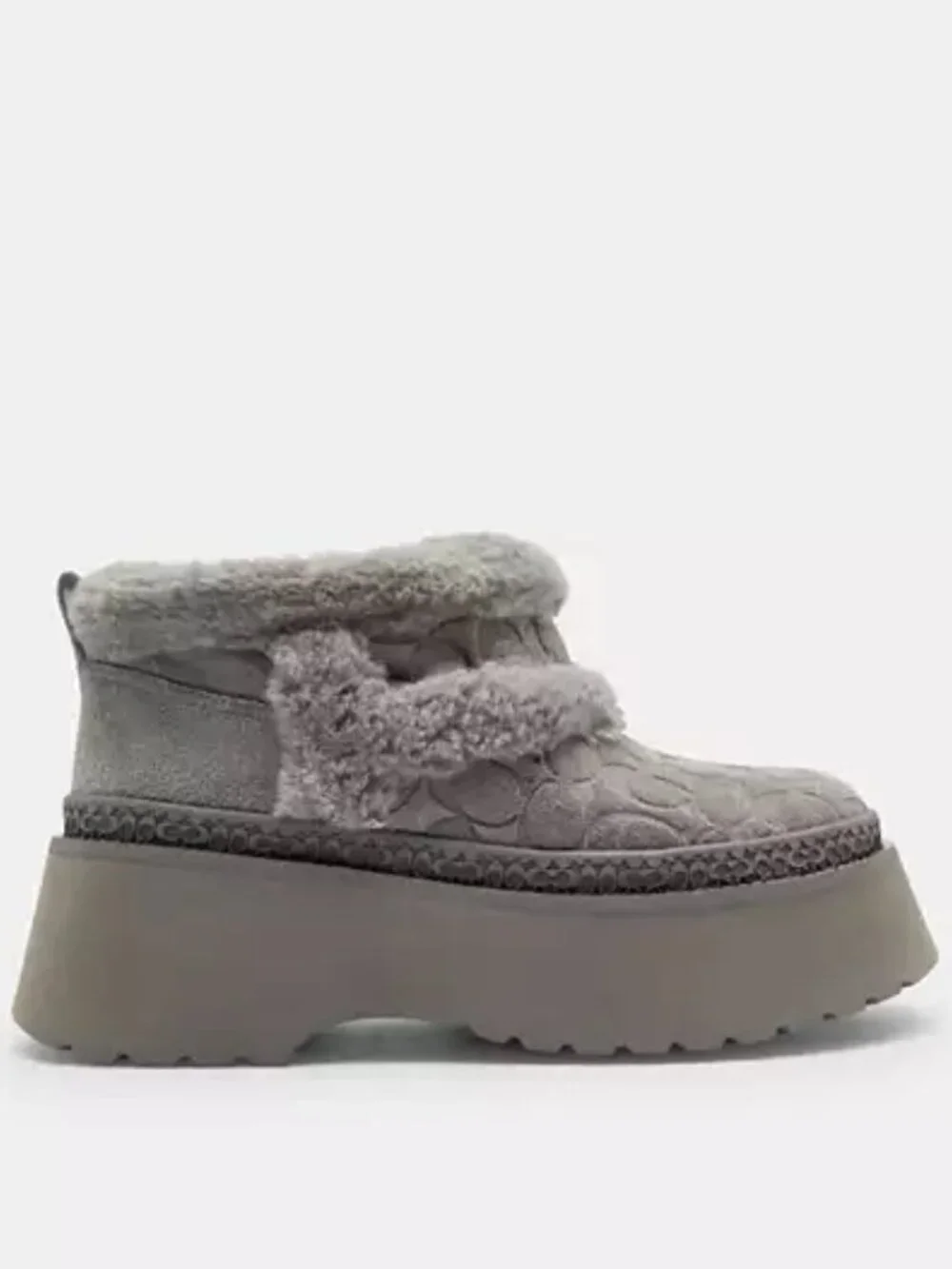 Coach Christina Signature Shearling Platform Boot Charcoal Gray Women 11